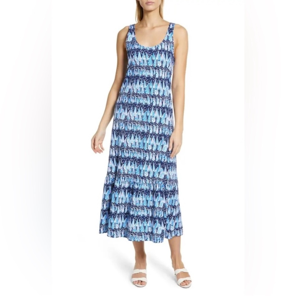Lilly Pulitzer‎ Martins Midi Dress in Low Tide Navy Sailboat Print Size XXS